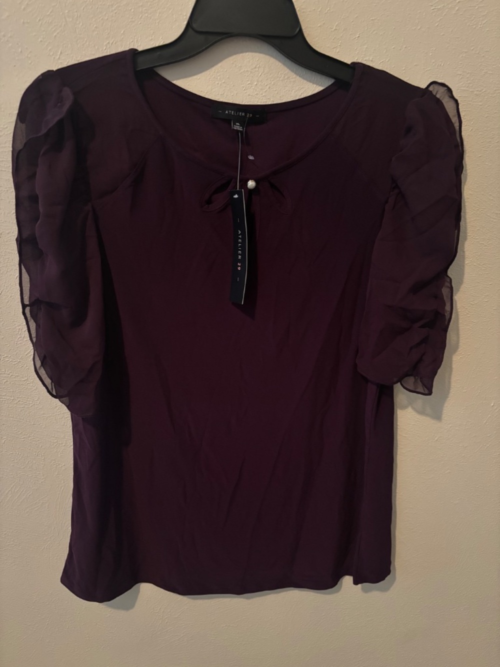 Atelier 29 Women's Purple Ruffle Short Sleeve Top - Size XL